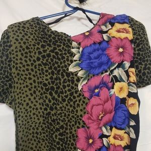 💥PRICE DROP💥Sunshine Starshine Green Leopard Print Dress with Floral Strip